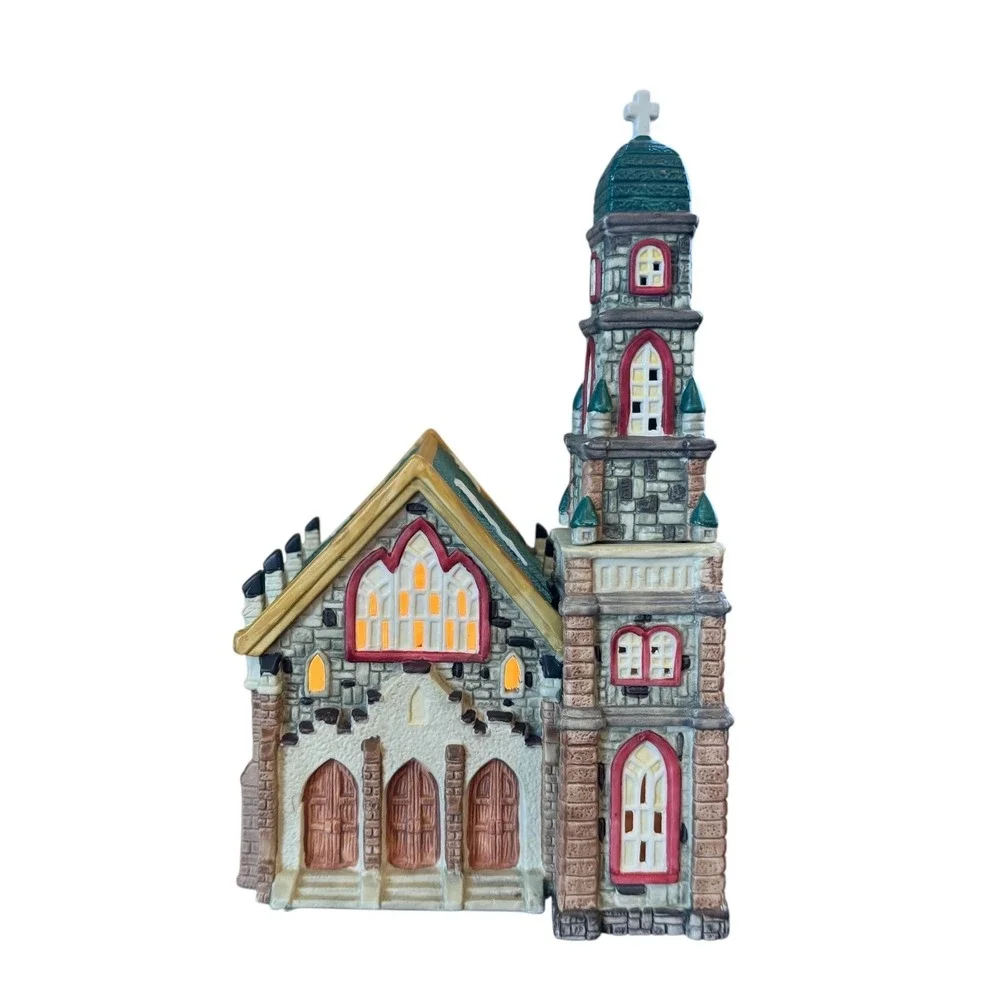 Dickens Keepsake Porcelain Cathedral Christmas Village Church Light WORKS